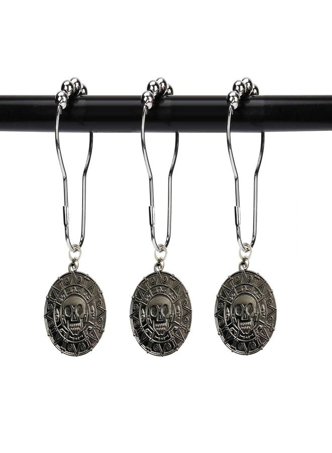 ZILucky Set of 12 Skull Shower Curtain Hooks, Caribbean Pirates Theme Decor, Halloween Party Supplies Haunted House Decoration, Stainless Steel Rustproof (Black) - Image 1