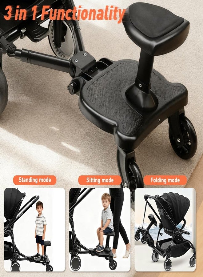 ANLIK Newly Upgraded 2 Child Stroller Board, Rubber Locking Buckle, 2-in-1 Universal Stroller Board with Detachable Seat, Raised and Widened Base, Holds up to 55 lbs for Kids Aged 3-7 - Image 3