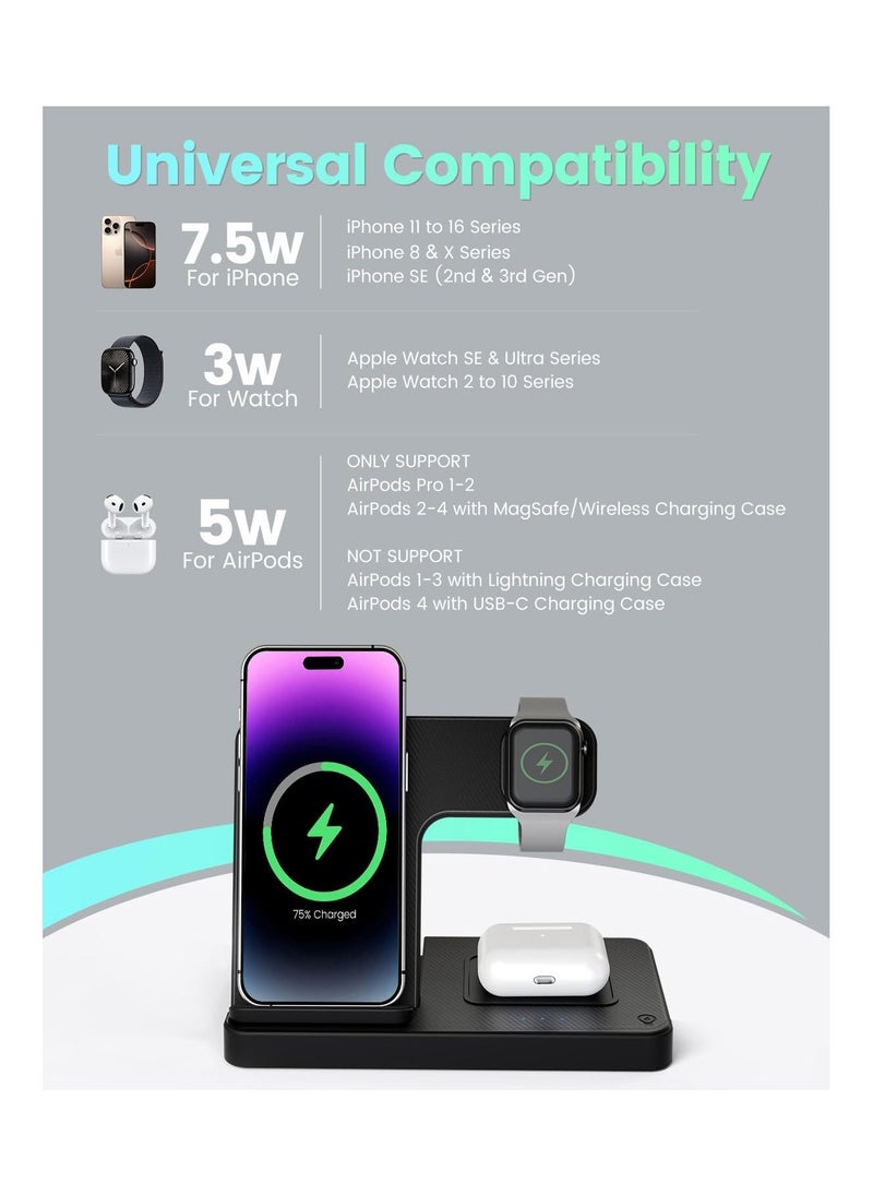 Generic - Wireless Charger iPhone Charging Station: 3 in 1 Charger Stand Multiple Devices for Apple - iPhone 15 14 Pro Max 13 12 11 - Watch 9 8 7 6 5 4 3 2 Se - Airpods 3 2 Pro - Image 1
