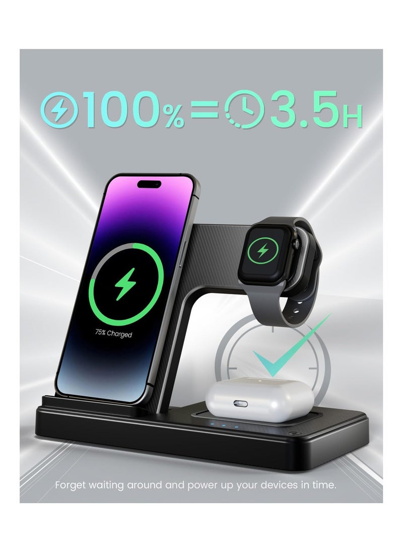 Generic - Wireless Charger iPhone Charging Station: 3 in 1 Charger Stand Multiple Devices for Apple - iPhone 15 14 Pro Max 13 12 11 - Watch 9 8 7 6 5 4 3 2 Se - Airpods 3 2 Pro - Image 1
