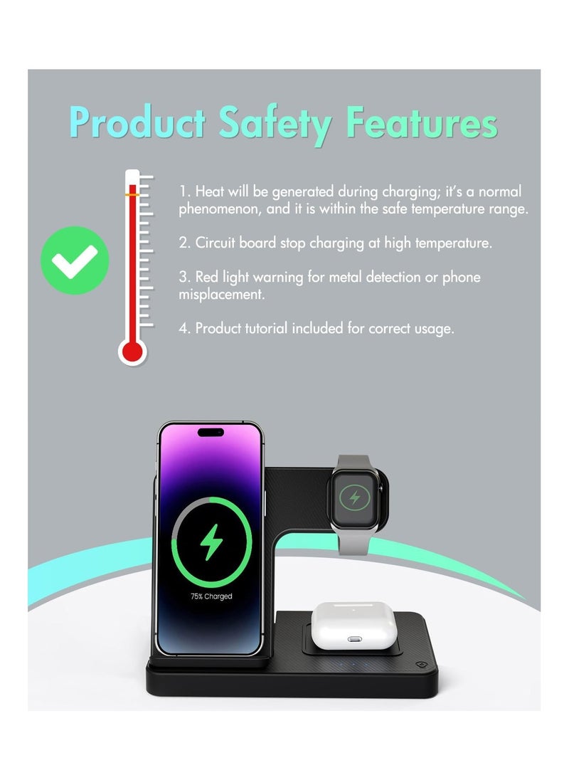 Generic - Wireless Charger iPhone Charging Station: 3 in 1 Charger Stand Multiple Devices for Apple - iPhone 15 14 Pro Max 13 12 11 - Watch 9 8 7 6 5 4 3 2 Se - Airpods 3 2 Pro - Image 1