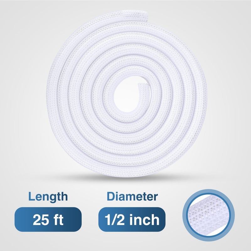 Nilight Cable Sleeve, 25ft-1/2inch Cable Management Sleeves, Braided Cable Sleeving, Split Self Wrapping Wire Loom for Computer Cable Electrical Wire Automotive Harness Protector Organizer, White - Image 2