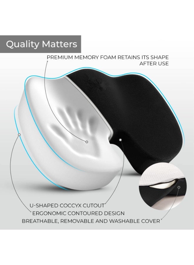 Lumbar Support Seat Cushion - Ergonomic Memory Foam Back Support for Pain Relief, Posture Correction & Comfort - Orthopedic Chair Cushion for Office Chairs, Car Seat & Home Use - Image 1