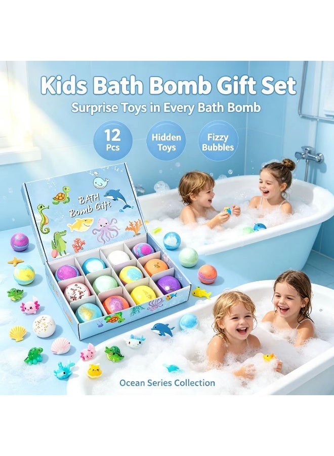 Orenda Ocean Series Kids Bath Bomb Gift Set, 12 Pcs Bath Fizzers with Hidden Ocean Animal Toys, Moisturizing Spa Bath Bombs for Children, Safe Skin‑Friendly Bath Time Surprise Gift - Image 2