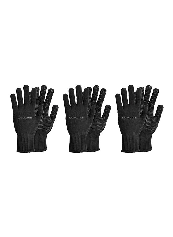 LAWAZIM Cotton Working Gloves -3 Pairs Black Dotted- Non-Slip Rubber-Dotted Grip with Comfortable Fit Knitted Breathable Fabric -Durable Work Gloves for Gardening Repairs Construction and DIY Projects  - Image 2