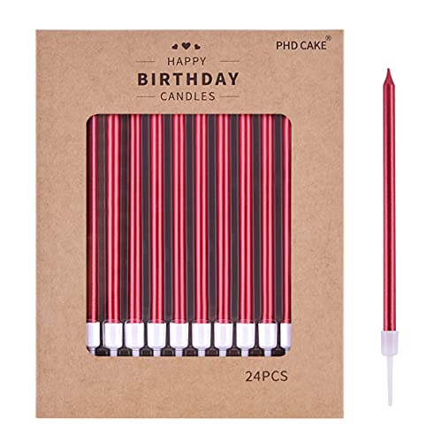 PHD CAKE Red Long Thin Metallic Birthday Candles, Cake Candles, Birthday Parties, Wedding Decorations, Party Candles - Image 1