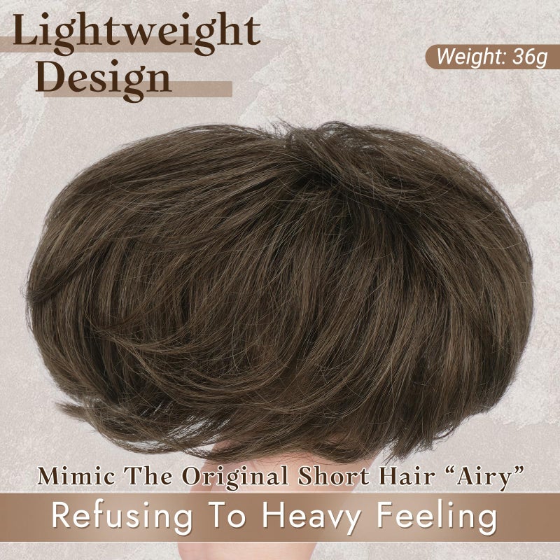 RUWISS Short Hair Toppers for Women Real Human Hair, 5x5.5 Base Pixie Cut with Bangs, Clip-In Curly Hair Pieces for Women with Thinning Hair, Brown - Image 4