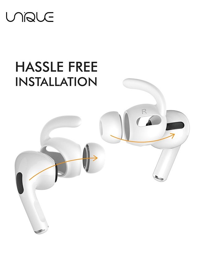 Unique - 2 Pairs AirPods Pro Ear Hooks Covers [Added Storage Pouch] Anti-Slip Ear Covers Accessories Compatible with Apple AirPods Pro (White) - Image 1