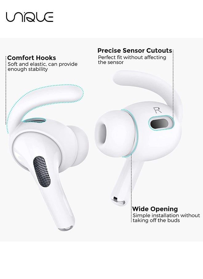 Unique - 2 Pairs AirPods Pro Ear Hooks Covers [Added Storage Pouch] Anti-Slip Ear Covers Accessories Compatible with Apple AirPods Pro (White) - Image 1