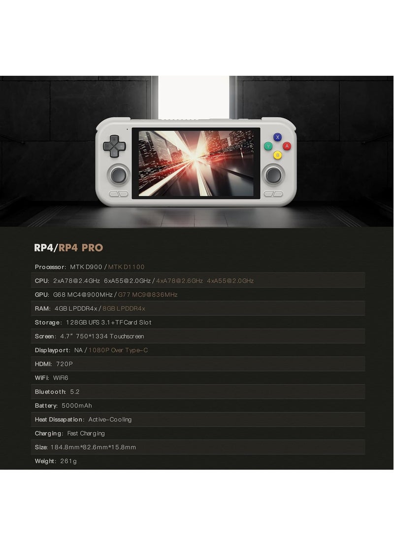 Retroid Pocket - Retroid Pocket 4 Pro Retro Game Handheld Console, Android Retro Game Console Multiple Emulators Console Handheld 4.7 Inch Display 5000mAh Battery Classic Games Console (Grey) - Image 1