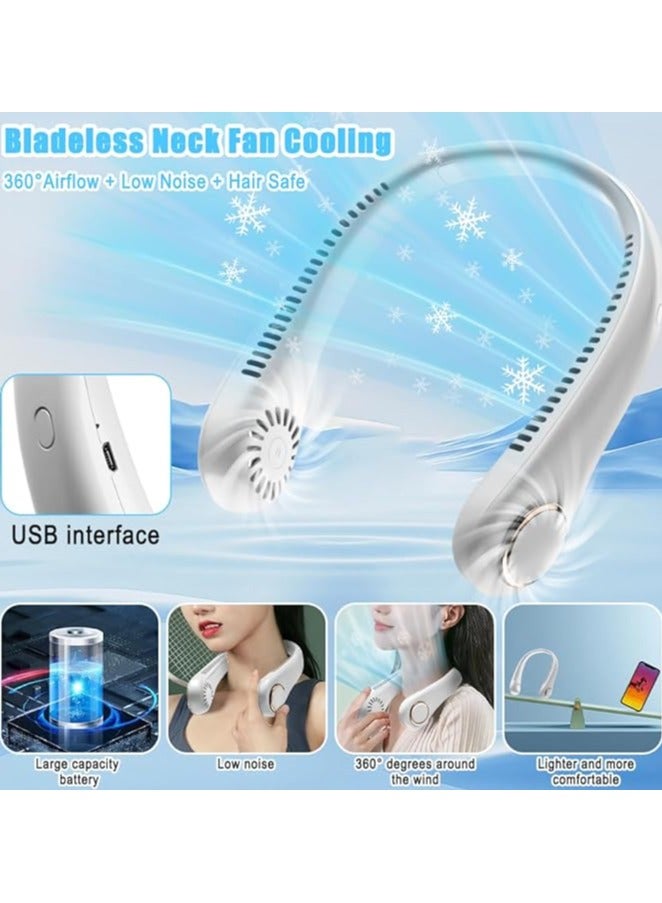 واي آند دي Neck Air Conditioner, Portable Neck Fan, Bladeless Neck Cooling Fan Usb Rechargeable, 3 Speed Adjustable Soft Neckband Hands Free Mini Fan for Sports, Travel, Outdoor, Indoor - White - Image 2