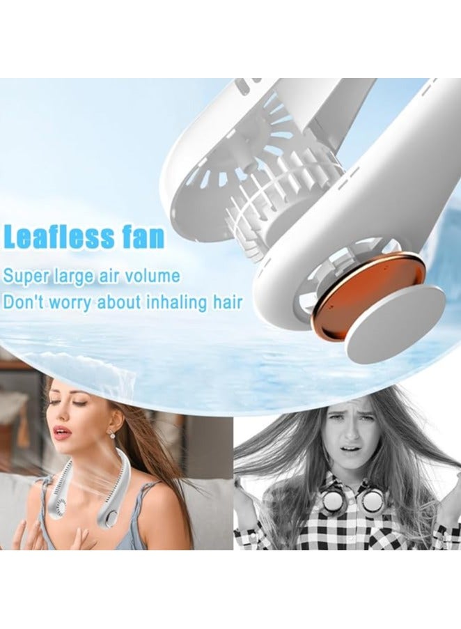 واي آند دي Neck Air Conditioner, Portable Neck Fan, Bladeless Neck Cooling Fan Usb Rechargeable, 3 Speed Adjustable Soft Neckband Hands Free Mini Fan for Sports, Travel, Outdoor, Indoor - White - Image 3