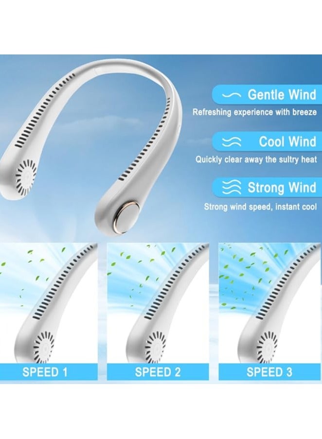 واي آند دي Neck Air Conditioner, Portable Neck Fan, Bladeless Neck Cooling Fan Usb Rechargeable, 3 Speed Adjustable Soft Neckband Hands Free Mini Fan for Sports, Travel, Outdoor, Indoor - White - Image 5