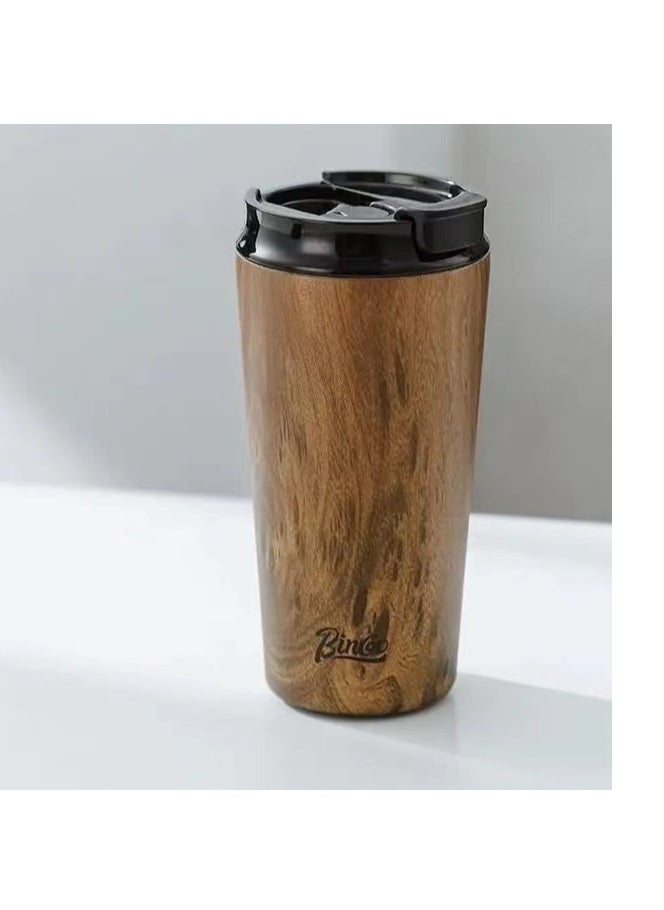 Bincoo - Premium Ceramic-Lined Thermal Coffee Travel Mug with Wood Grain Design – 500ML Leakproof Stainless Steel Vacuum Insulated Tumbler, Wide Mouth for Pour-Over Brewing, Anti-Slip Base & One-Hand Operation - Image 1