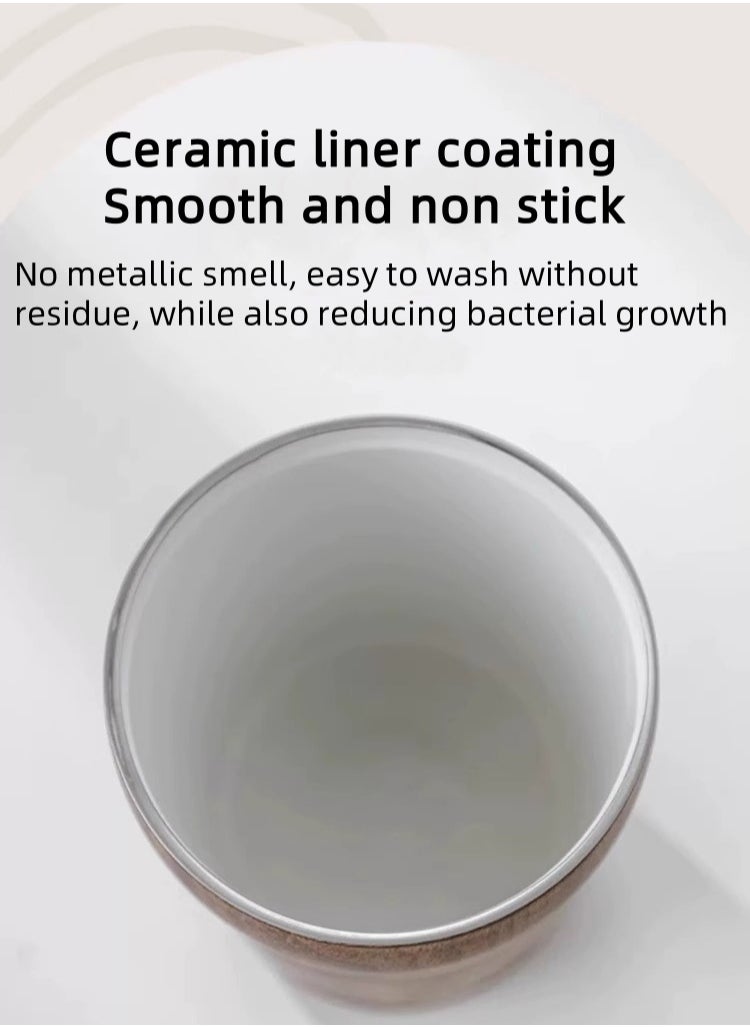 Bincoo - Premium Ceramic-Lined Thermal Coffee Travel Mug with Wood Grain Design – 500ML Leakproof Stainless Steel Vacuum Insulated Tumbler, Wide Mouth for Pour-Over Brewing, Anti-Slip Base & One-Hand Operation - Image 1