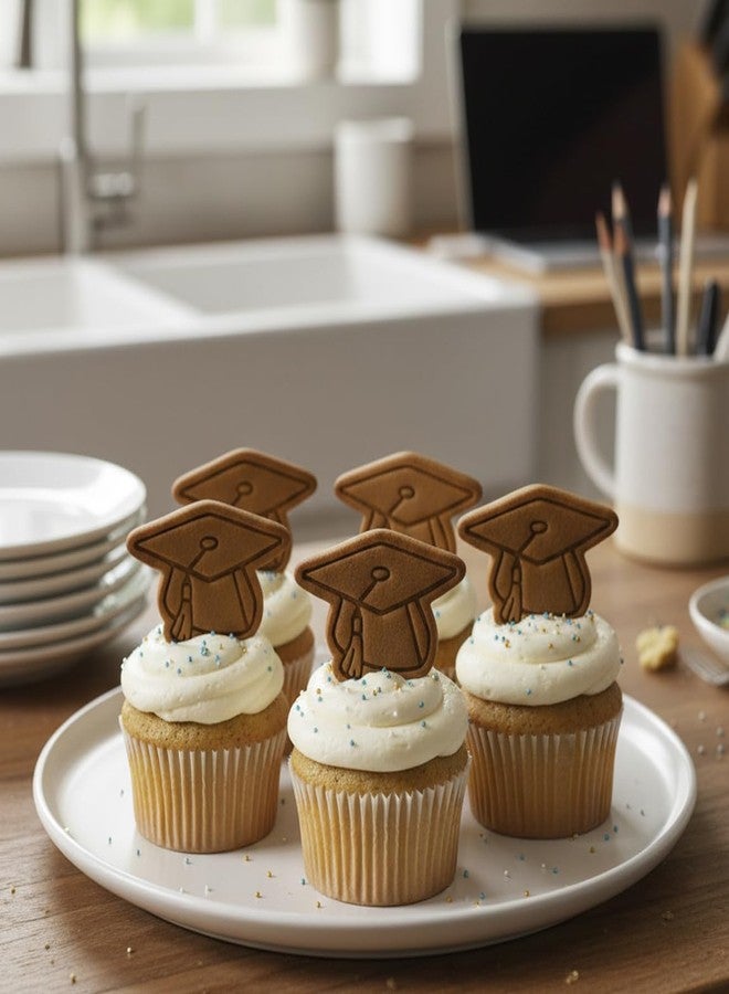 BAKERLOGY Graduation Hat Mini Cookie Cutter and Stamp Set - Cap Fondant Embosser, Graduation Party Cupcake Topper Mold for School, College & University Celebration Baking - Image 3
