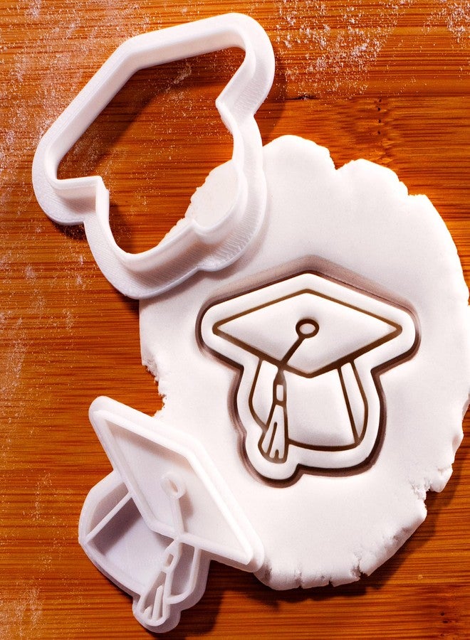 BAKERLOGY Graduation Hat Mini Cookie Cutter and Stamp Set - Cap Fondant Embosser, Graduation Party Cupcake Topper Mold for School, College & University Celebration Baking - Image 2