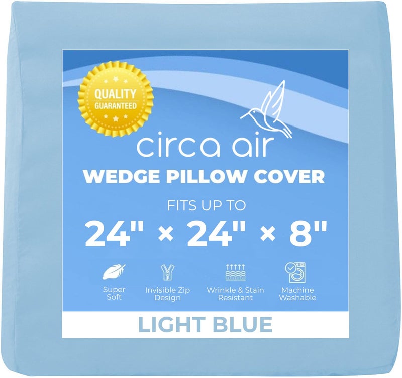 Circa Air Wedge Pillow Cover  Ultra Soft 100 Microfiber Wedge Pillow Case 24x24x8 Zip Cover Machine Washable Light Blue