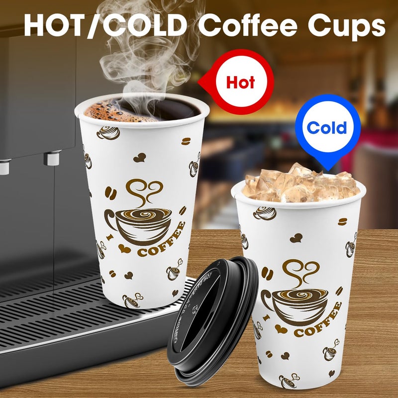 Ginkgo 100 Pack Disposable Paper Coffee Cups with Lids 16 oz  To Go Hot Cups for Hot CoCoa  Chocolate and Drinks - Image 5