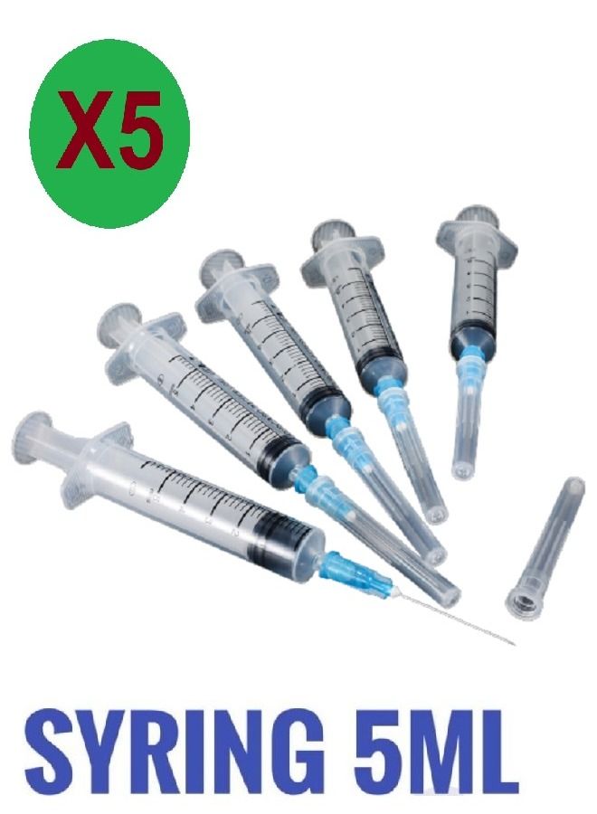 Generic Pack Of 5 Medical Disposable Syringe 5ml With Needle  - Image 1