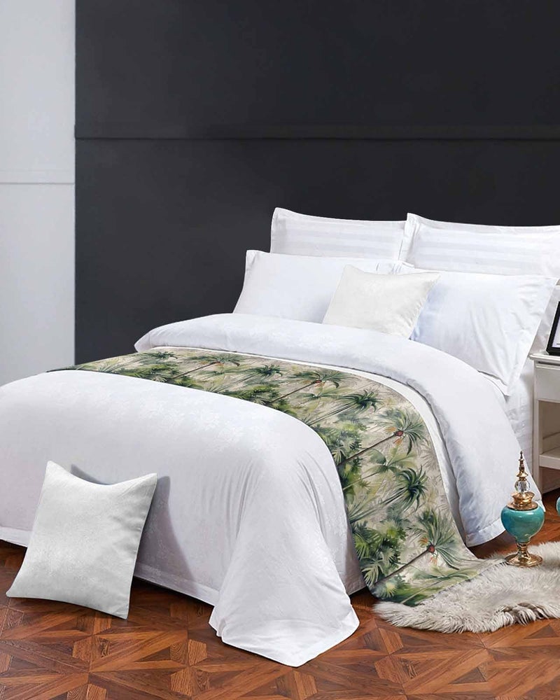 Classic Green Palm Tropical Leaves Bed Runner For Cal King Size 102x20 Inches - Image 4