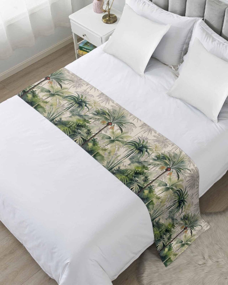 Classic Green Palm Tropical Leaves Bed Runner For Cal King Size 102x20 Inches - Image 3