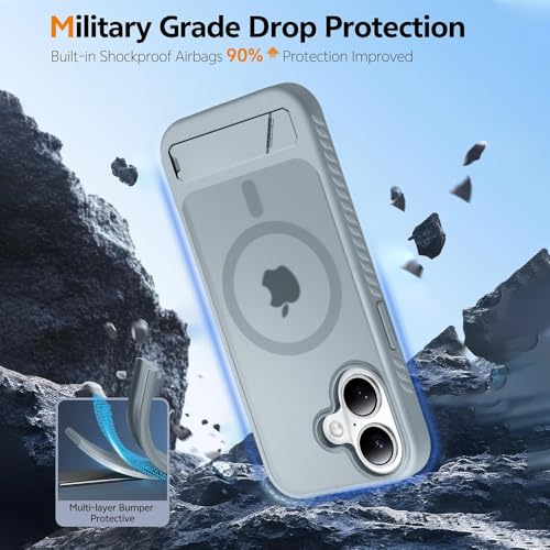 KARWAN®️Ultra Hybrid Matte Back Cover Case Compatible with Stand Magnetic for iPhone 16 Plus | Mag-Safe Wireless Charging | Camera Bump Protection -(Grey) - Image 4