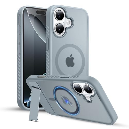 KARWAN®️Ultra Hybrid Matte Back Cover Case Compatible with Stand Magnetic for iPhone 16 Plus | Mag-Safe Wireless Charging | Camera Bump Protection -(Grey) - Image 1