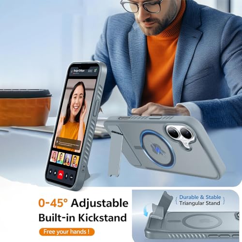 KARWAN®️Ultra Hybrid Matte Back Cover Case Compatible with Stand Magnetic for iPhone 16 Plus | Mag-Safe Wireless Charging | Camera Bump Protection -(Grey) - Image 5
