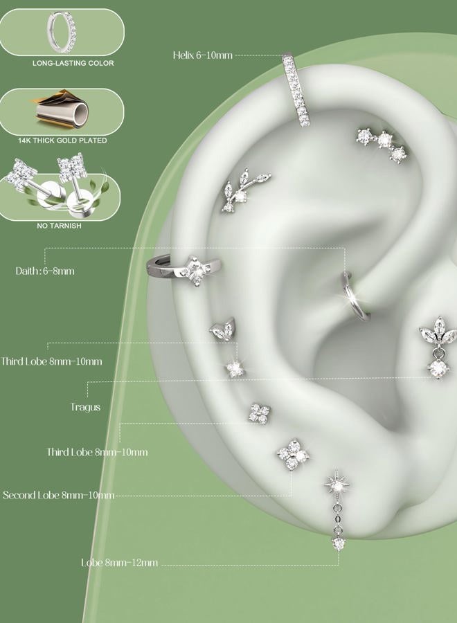 ORAZIO 16G Helix Piercing Jewelry Flat Back Cartilage Earrings for Women Hypoallergenic Surgical Stainless Steel Stud Hoop Cartilage Earring Set Daith Conch Tragus Piercing Jewelry Flatback Single Pc - Image 3