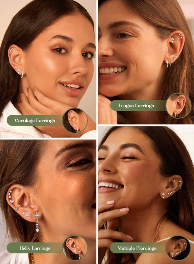 ORAZIO 16G Helix Piercing Jewelry Flat Back Cartilage Earrings for Women Hypoallergenic Surgical Stainless Steel Stud Hoop Cartilage Earring Set Daith Conch Tragus Piercing Jewelry Flatback Single Pc - Image 2