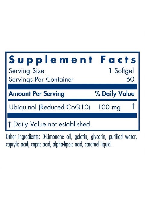 CoQH-CF Ubiquinol - CoQ10 Antioxidant, Stable, Bioavailable - 60 Softgels
