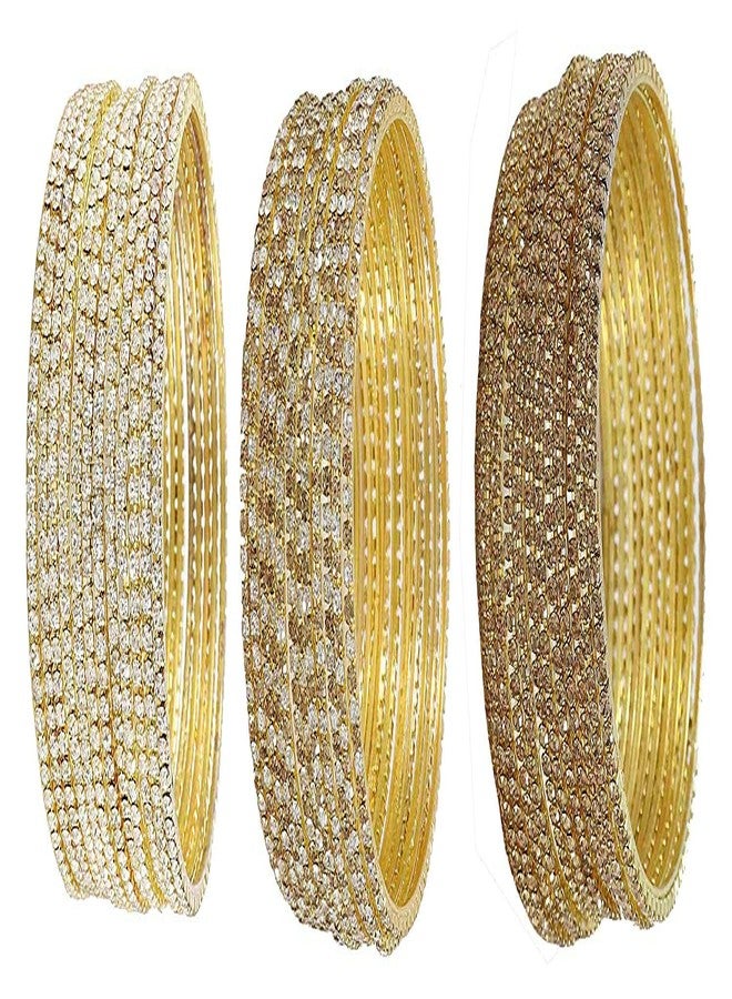 ZULKA Get your traditions Metal Base Metal with Zircon Gemstone Studded worked Glossy Finished Bangle Set For Women and Girls, (White-Golden_2.8 Inches), Pack Of 36 Bangle Set - Image 1