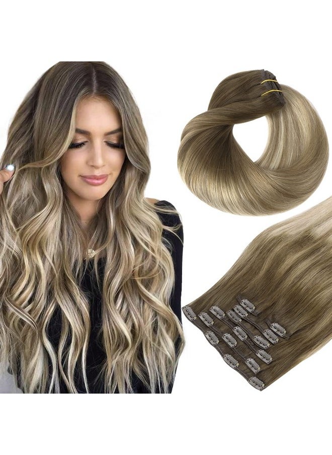 hotbanana - Clip In Hair Extensions Walnut Brown To Ash Brown And Bleach Blonde 120G Clip In Hair Extensions Real Human Hair Straight Remy Hair Clip In Hair Extensions 18 Inch 7Pcs - Image 1