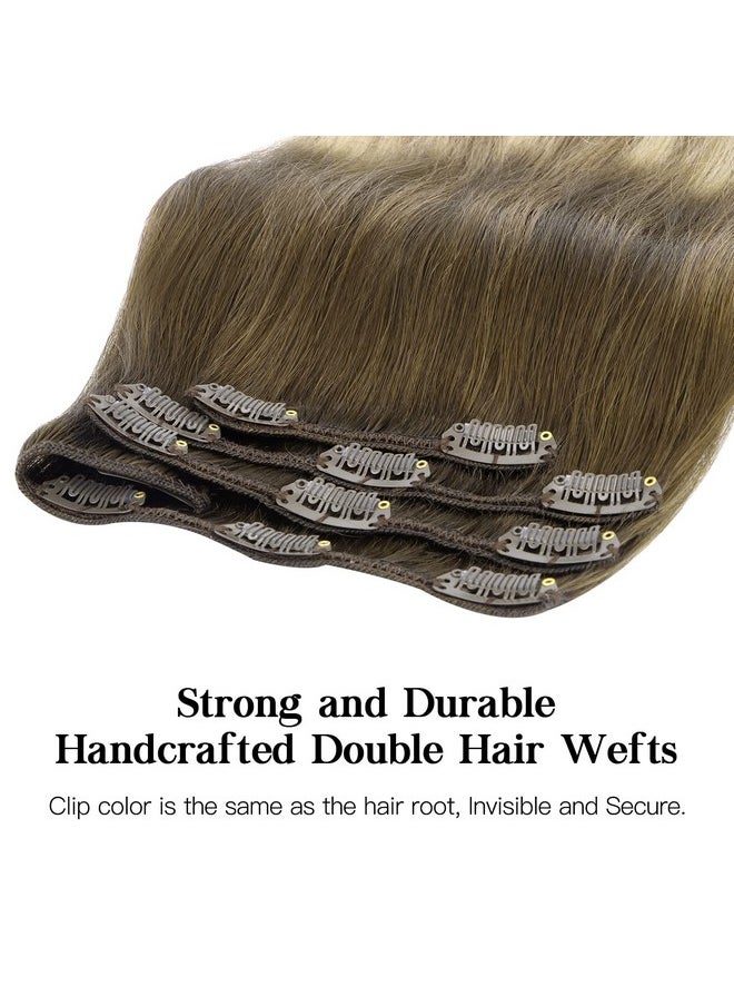 hotbanana - Clip In Hair Extensions Walnut Brown To Ash Brown And Bleach Blonde 120G Clip In Hair Extensions Real Human Hair Straight Remy Hair Clip In Hair Extensions 18 Inch 7Pcs - Image 1