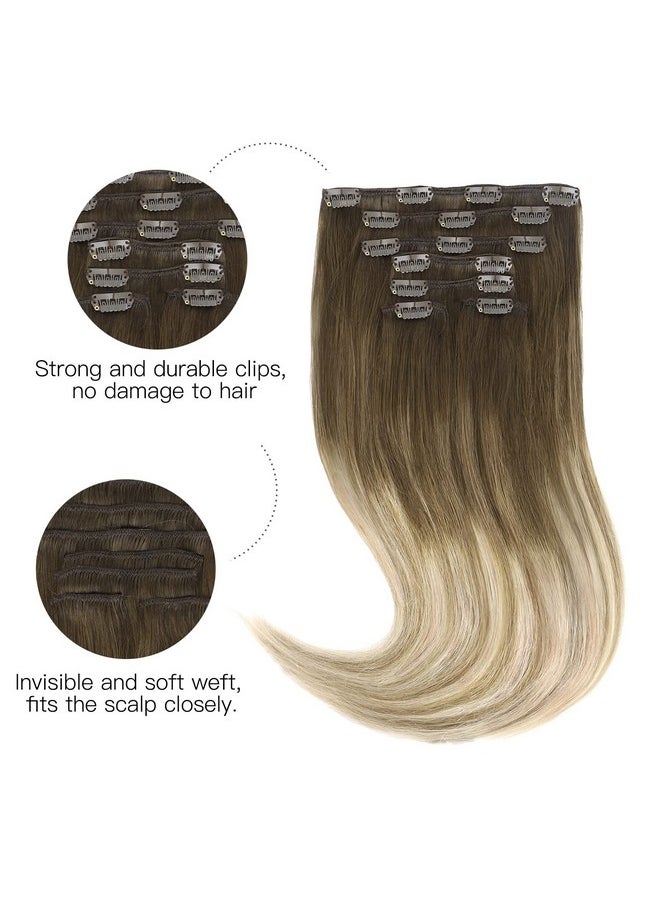 hotbanana - Clip In Hair Extensions Walnut Brown To Ash Brown And Bleach Blonde 120G Clip In Hair Extensions Real Human Hair Straight Remy Hair Clip In Hair Extensions 18 Inch 7Pcs - Image 1