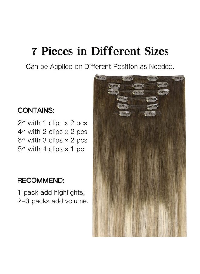 hotbanana - Clip In Hair Extensions Walnut Brown To Ash Brown And Bleach Blonde 120G Clip In Hair Extensions Real Human Hair Straight Remy Hair Clip In Hair Extensions 18 Inch 7Pcs - Image 1