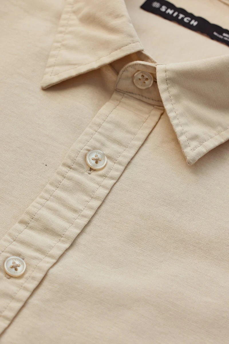سنيتش Beige Solid Long Sleeve Slim Fit Shirt