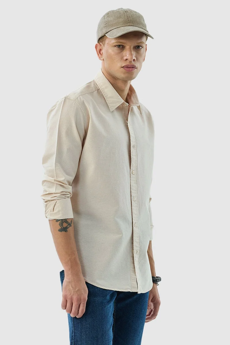 سنيتش Beige Solid Long Sleeve Slim Fit Shirt