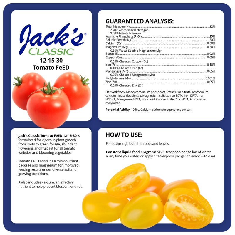 Jacks Classic Jack's Classic 12-15-30 Tomato Feed Water-Soluble Fertilizer with Micronutrients for Plant Growth and Abundant Fruit Set in Blooming Vegetable Plants, 1.5lbs - Image 2