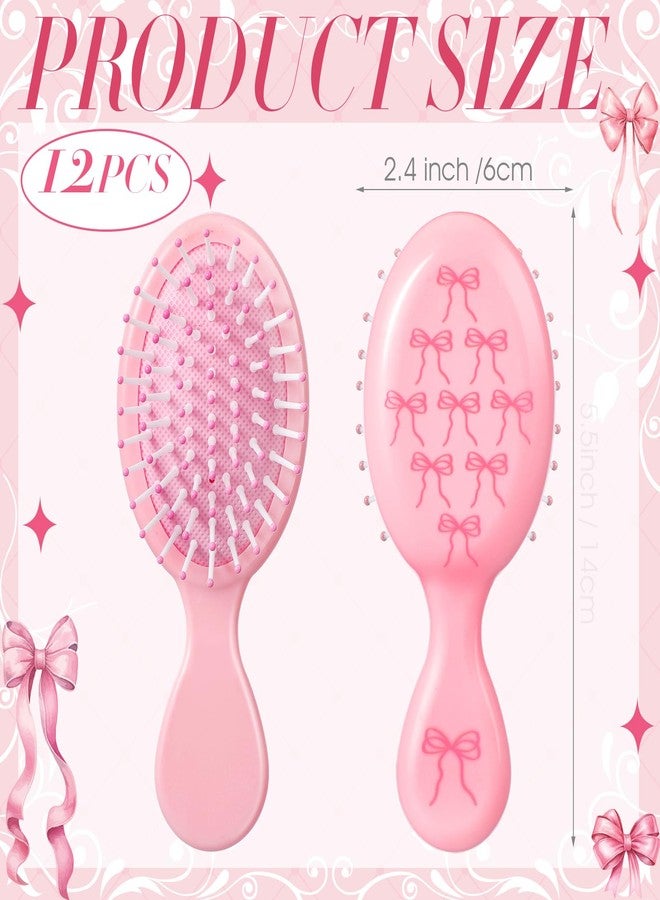 Skylety 12 Pcs Pink Coquette Hair Brush Coquette Bow Hair Brush Bulk Travel Detangling Massage Scalp Comb for Women Gifts Trendy Stuff Party Favors - Image 3