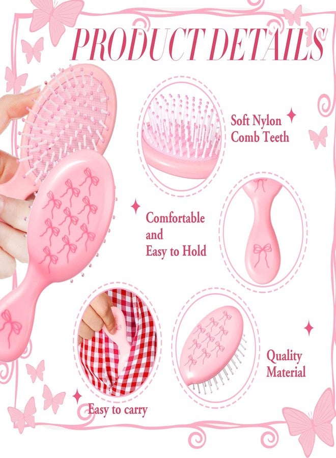 Skylety 12 Pcs Pink Coquette Hair Brush Coquette Bow Hair Brush Bulk Travel Detangling Massage Scalp Comb for Women Gifts Trendy Stuff Party Favors - Image 4