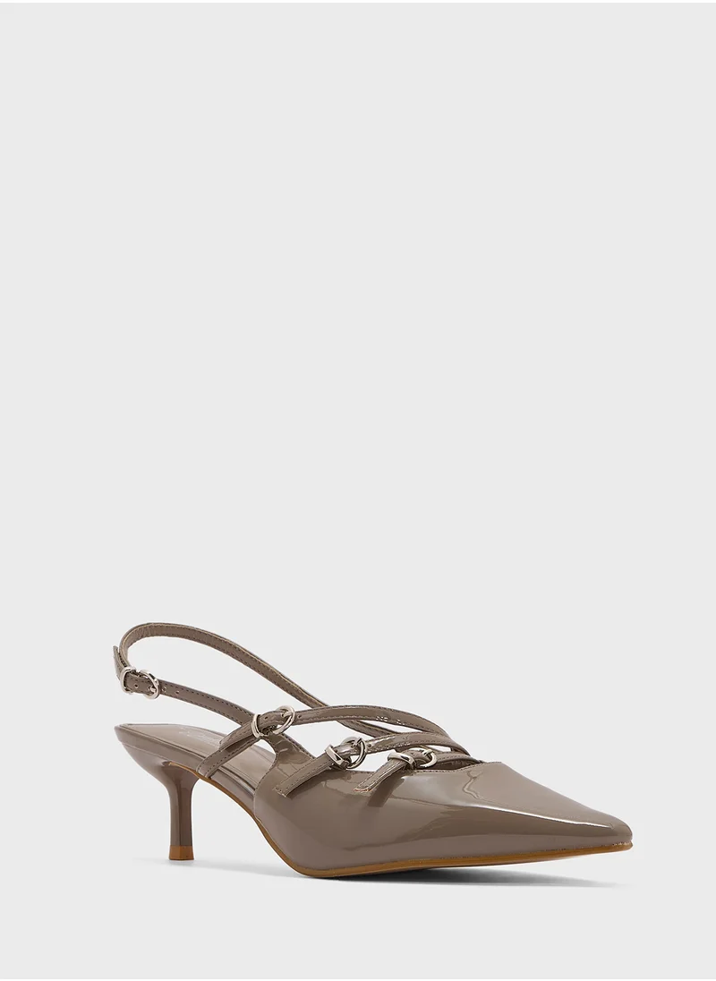 Pink Step Pointed Sling Back Pump