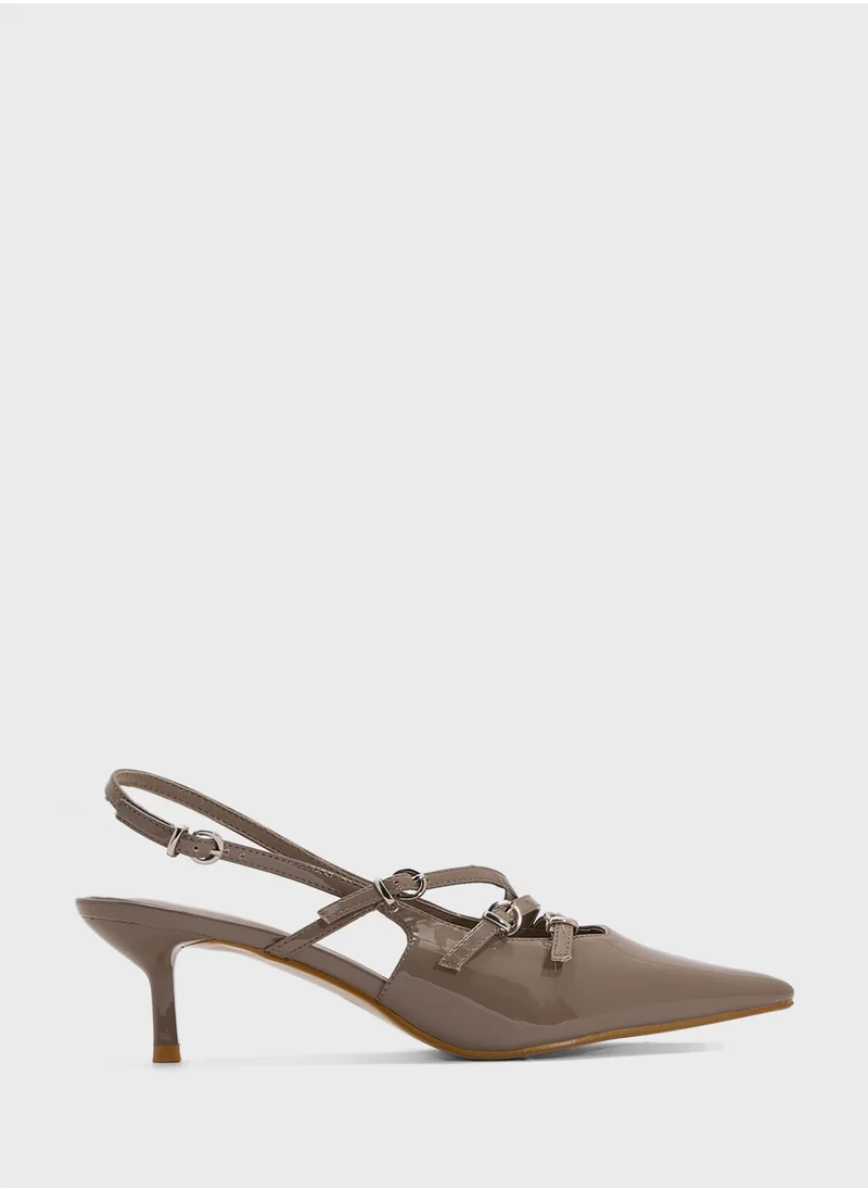 Pink Step Pointed Sling Back Pump