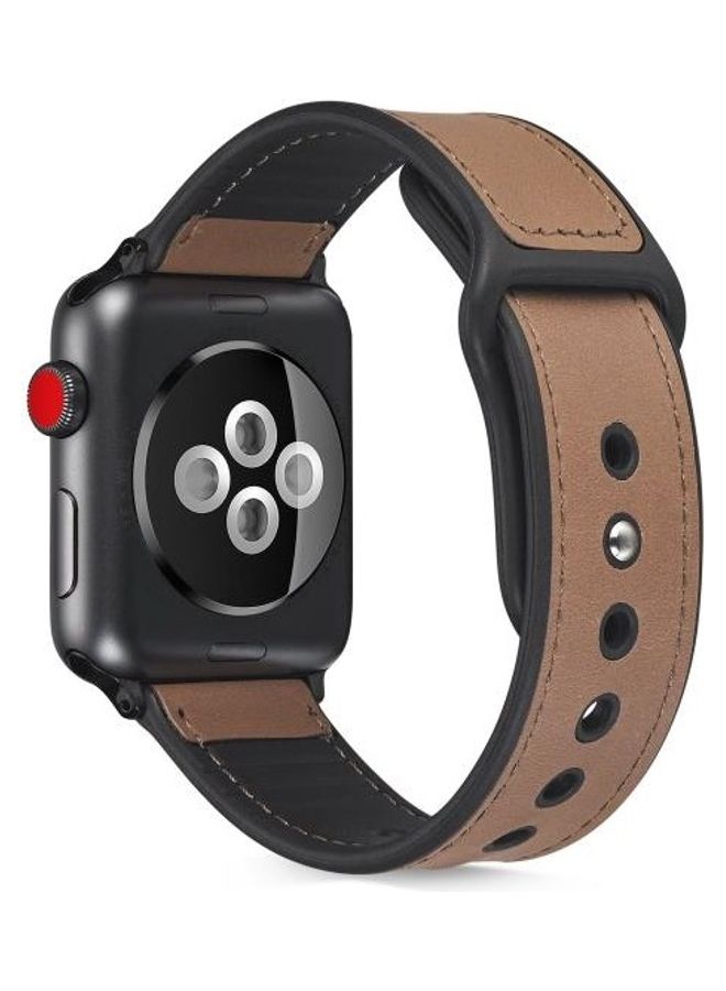 NIBEMINENT Paste Leather TPU Watchband for Apple Watch Series 7/6/SE/5/4/3/2/1 42/44/45mm Light Brown - Image 1