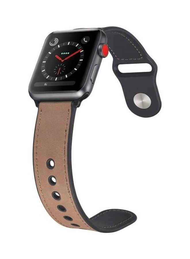 NIBEMINENT Paste Leather TPU Watchband for Apple Watch Series 7/6/SE/5/4/3/2/1 42/44/45mm Light Brown - Image 4