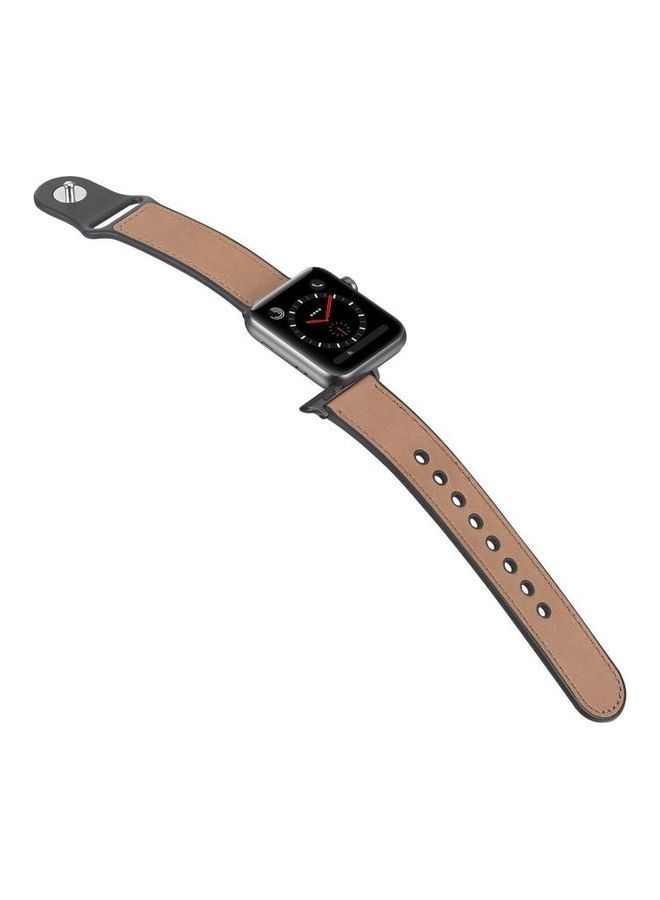 NIBEMINENT Paste Leather TPU Watchband for Apple Watch Series 7/6/SE/5/4/3/2/1 42/44/45mm Light Brown - Image 5