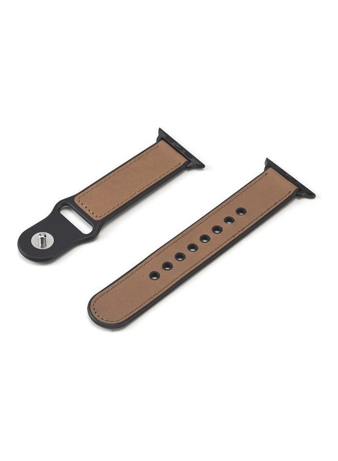 NIBEMINENT Paste Leather TPU Watchband for Apple Watch Series 7/6/SE/5/4/3/2/1 42/44/45mm Light Brown - Image 2