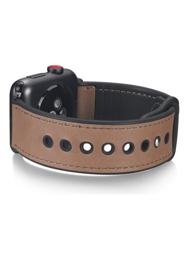 NIBEMINENT Paste Leather TPU Watchband for Apple Watch Series 7/6/SE/5/4/3/2/1 42/44/45mm Light Brown - Image 3