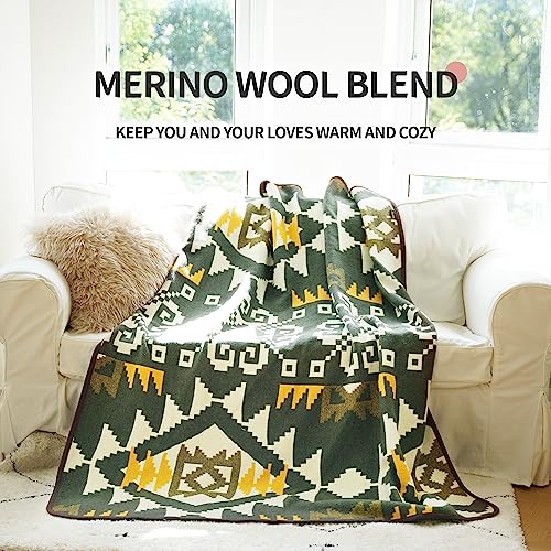 ACUSHLA Merino Wool Blanket - Soft Warm Thick Bed Couch Camp Outdoor Sleeping Blanket Throw All Weather, Aztec Style Green 63" x 51" - Image 4